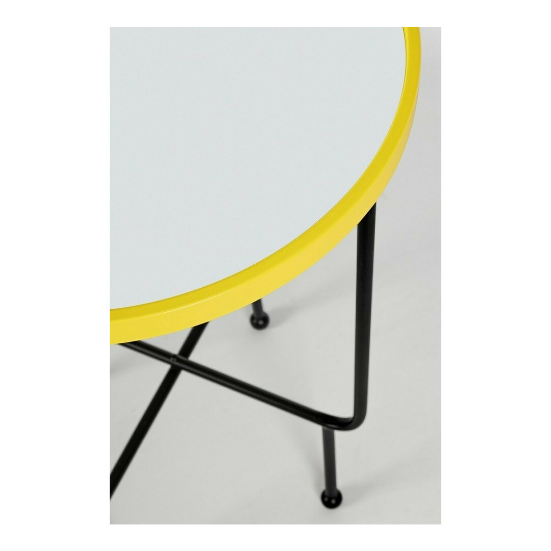 Šoninis staliukas Painter, su veidrodžiu, apskritos formos, geltonos spalvos, skersmuo 45 cm