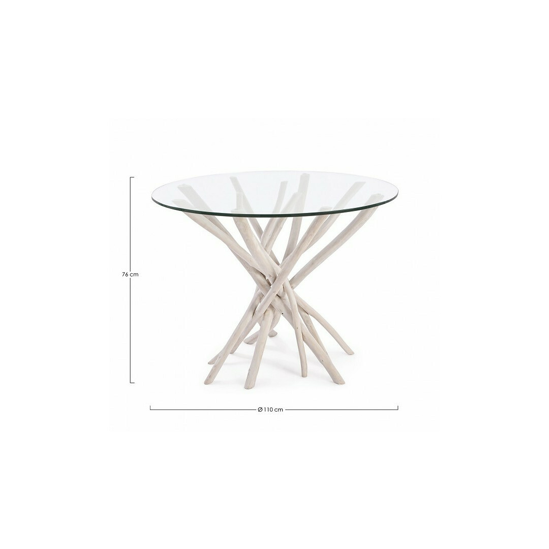 Valgomojo stalas Sahel, stiklas, apskritos formos, 110x110 cm