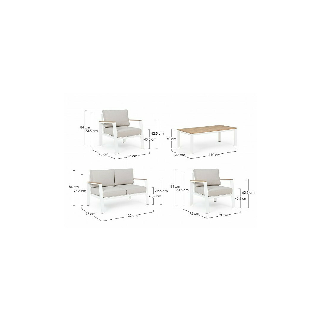 Lauko baldų komplektas Belmar, 4 vnt. baldų, su pagalvėlėmis, baltos spalvos, YK11