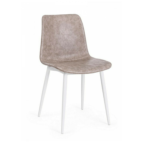 Kėdė Kyra, dirbtinė oda, vintažo stilius, smėlio spalvos, baltos spalvos rėmas, 2 vnt.