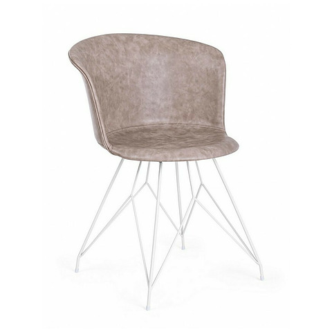 Kėdė Loft, dirbtinė oda, vintažo stilius, smėlio spalvos baltos spalvos rėmas, 2 vnt.