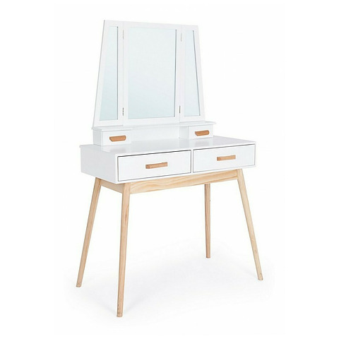 Kosmetinis staliukas Ordinary, su veidrodžiu, 2 stalčiai, baltos spalvos