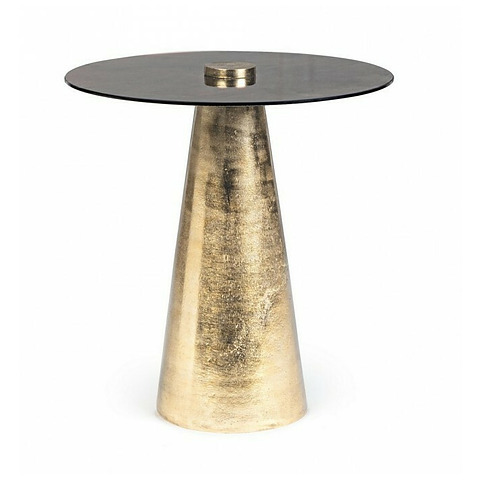Kavos staliukas Dinpal, su stiklu, žalvaris, skersmuo 45 cm