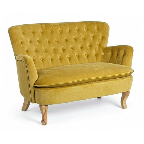 Sofa Orlins, 2 vietų, garstyčių geltonos spalvos