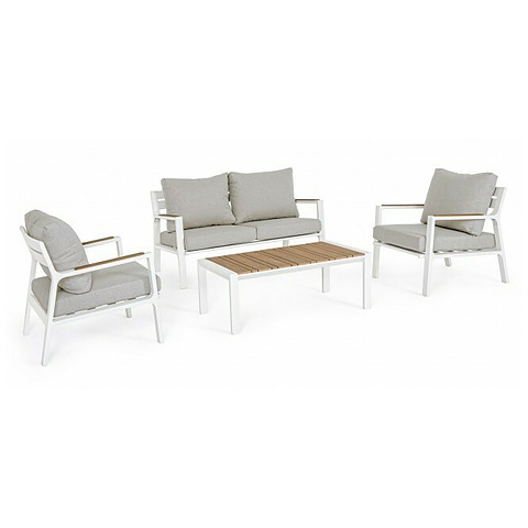 Lauko baldų komplektas Ernst, 4 vnt. baldų, su pagalvėlėmis, baltos spalvos, SJ60