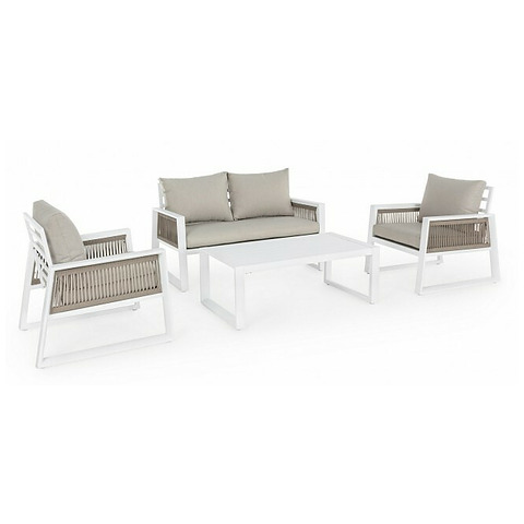 Lauko baldų komplektas Captiva, iš 4 vnt. rinkinio, su pagalvėlėmis, baltos spalvos, LH30