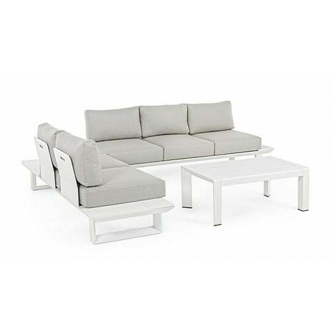 Lauko baldų komplektas Konnor, rinkinys, kampinė, su pagalvėlėmis, baltos spalvos, CX21