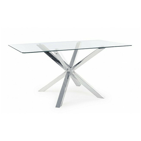 Valgomojo stalas May, stačiakampės formos, stiklas, plieno kojos, 160x90x75 cm