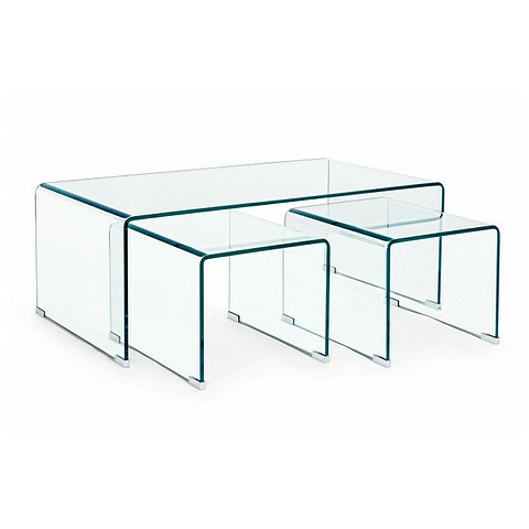 Kavos staliukas Iride, stačiakampės formos, stiklas (3 dalių komplektas)