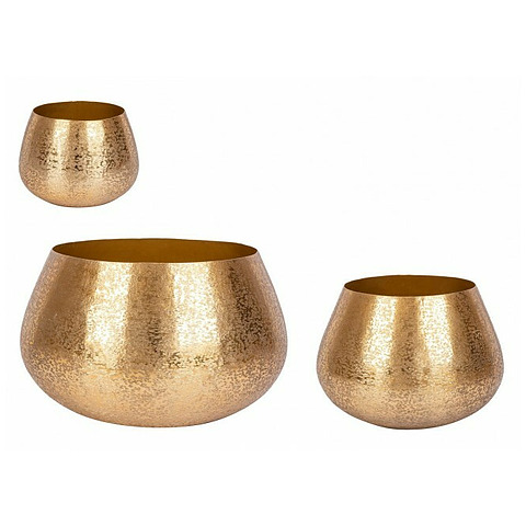 3-jų vazonų komplektas Varanasi, apskritos formos, auksinės spalvos