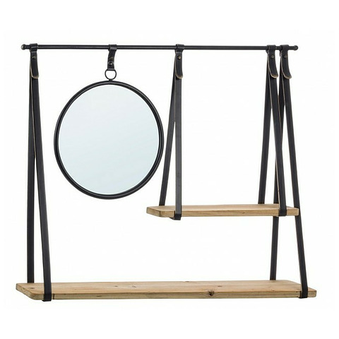 Sieninė lentyna su veidrodžiu Jerrod, 2 lentynos, su veidrodžiu