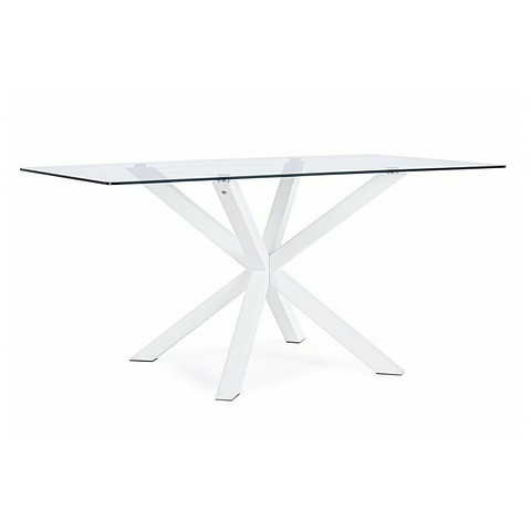Valgomojo stalas May, stačiakampės formos, stiklas, natūralios spalvos kojos, 160x90 cm