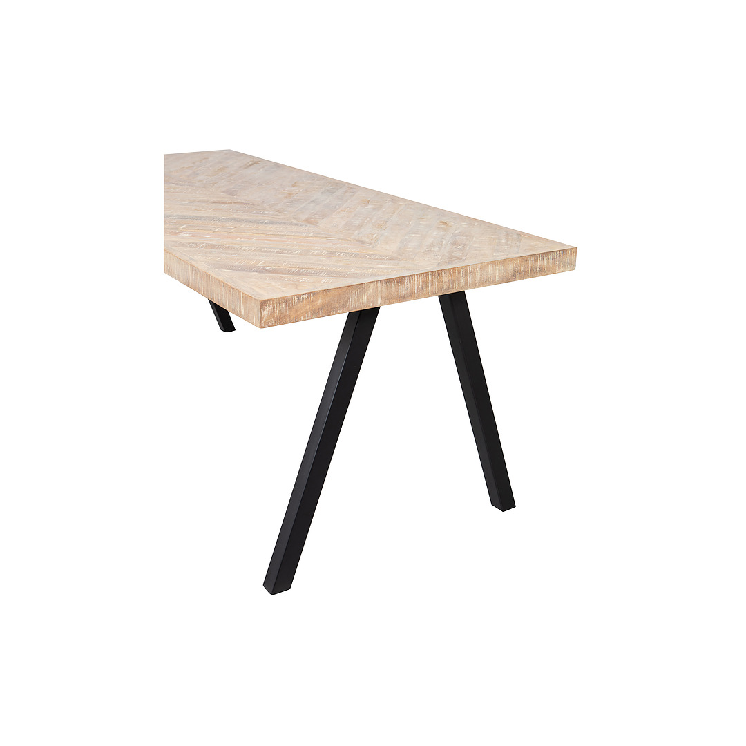 Stalas Tablo su eglutės rašto tekstūra, 180x90, mango medis, kvadratinės kojos