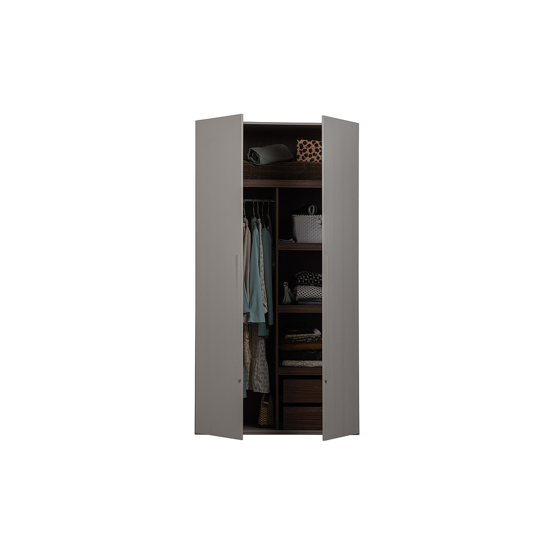Drabužių spinta Rens, 2 durų, su ilga rankena, riešutmedžio lukštas (pilka)