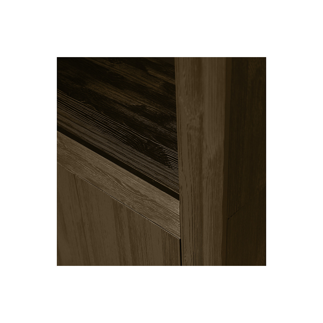 Vitrininė spinta Yumi, šveista pušies mediena (tamsiai ruda)