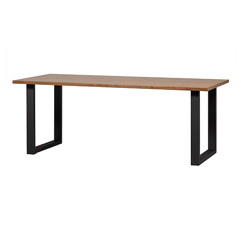 Valgomojo stalas Jimmy, riešutmedžio fanera, 200x90, U formos koja, metalas (juoda)