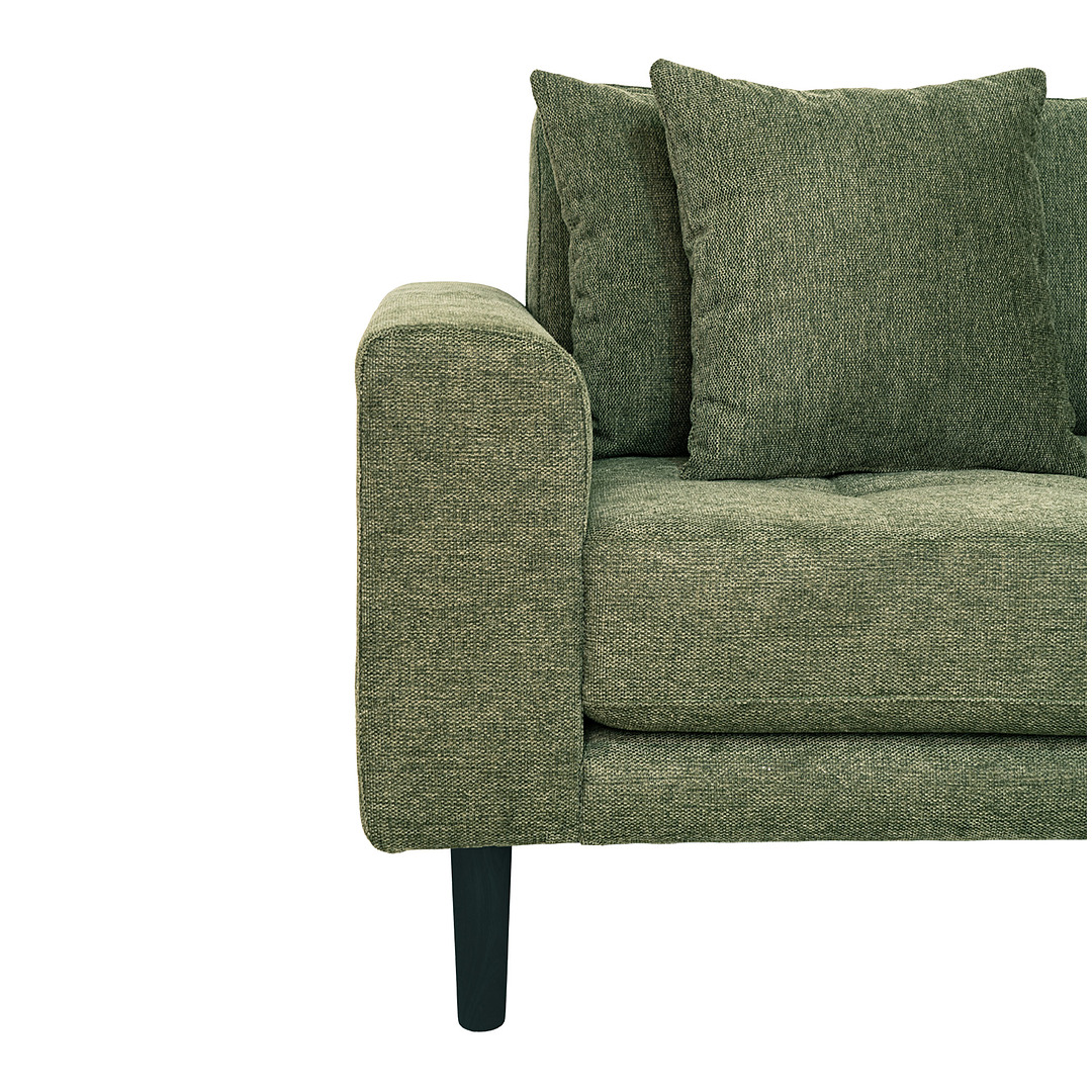 Kampinė sofa Lido, dešininė, audinys, keturios pagalvėlės (alyvuogių žalia)