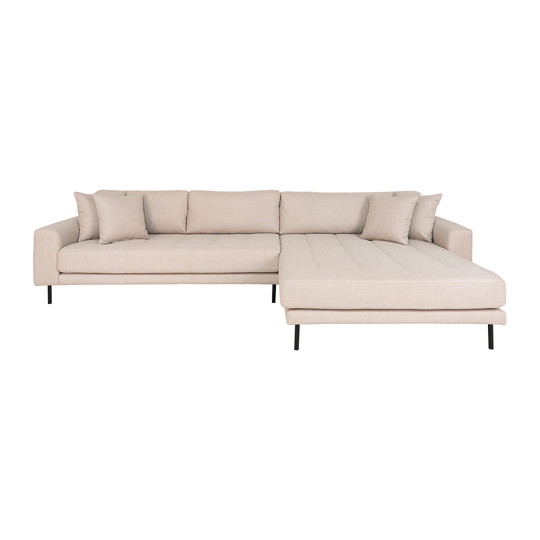 Kampinė sofa Lido, dešininė, audinys, keturios pagalvėlės (smėlinė)