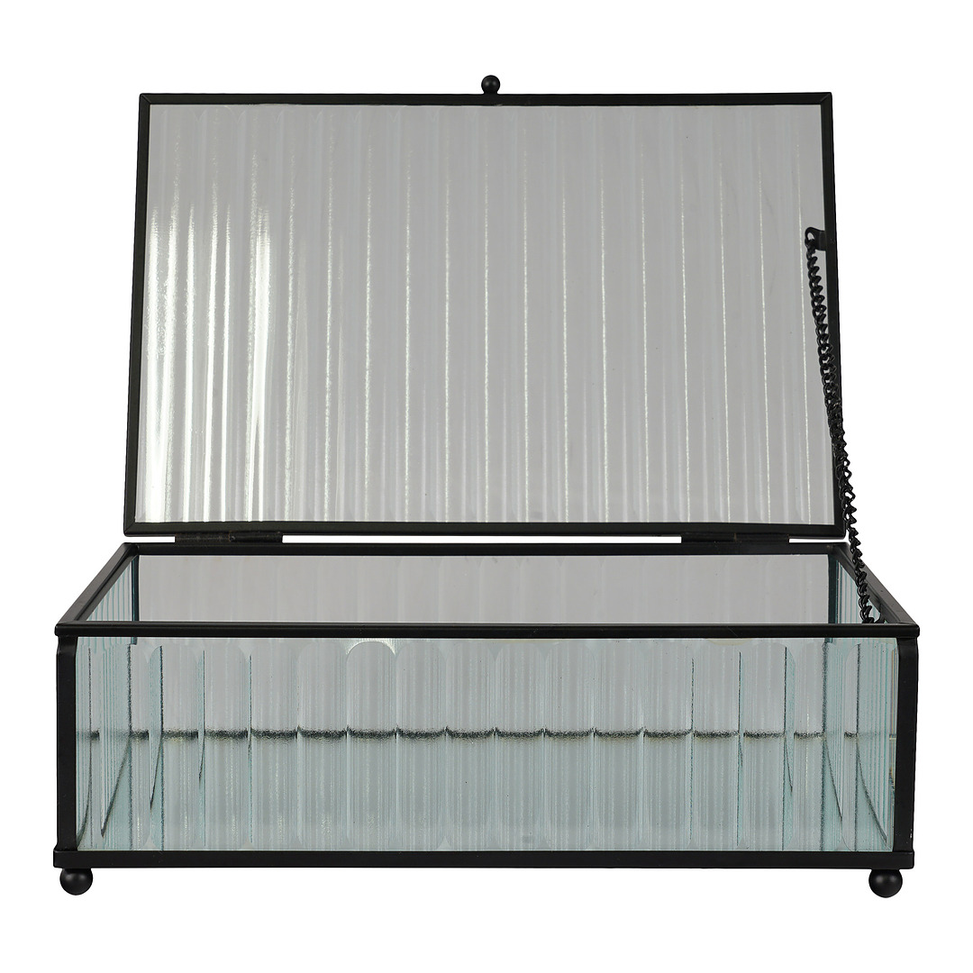 Dėžė, 13x20x7 cm, stiklas, metalas (skaidri / juoda)