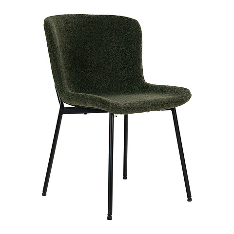 2-jų valgomojo kėdžių komplektas Maceda, buklė tipo audinys, juodos kojelės (tamsiai žalia)