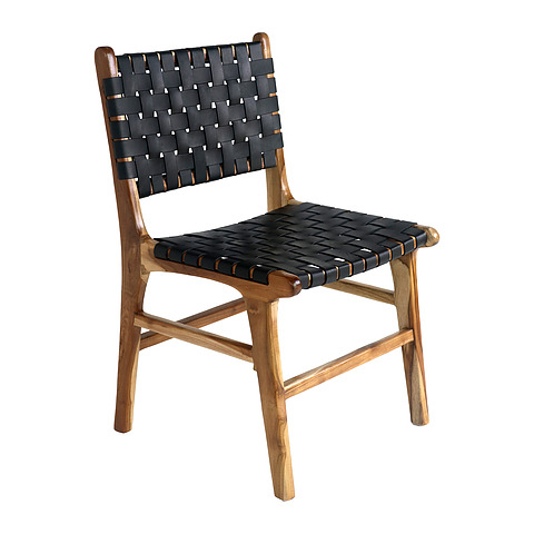 Valgomojo kėdė Perugia, tikmedis, oda / natūrali / juoda, 2 vnt.