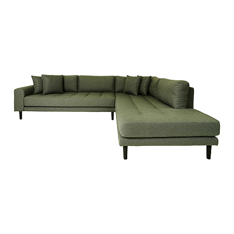 Kampinė sofa, dešininė, keturios pagalvėlės (alyvuogių žalia)