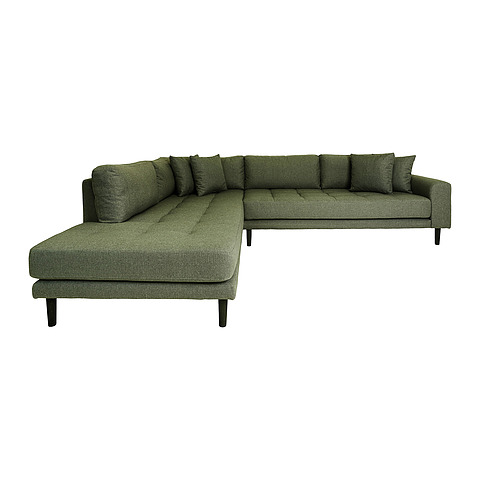 Kampinė sofa, kairinė, keturios pagalvėlės (alyvuogių žalia)