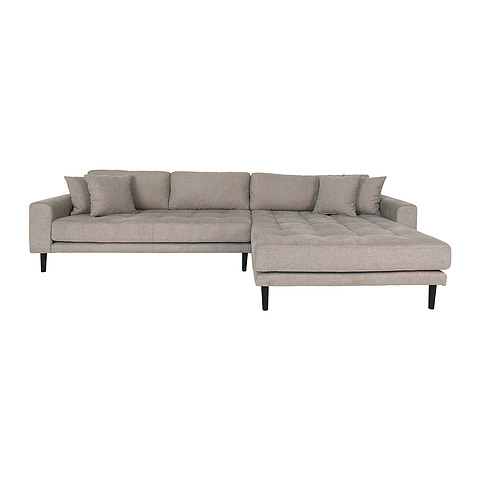 Kampinė sofa Lido, dešininė, audinys, keturios pagalvėlės (rusvai pilkšva)