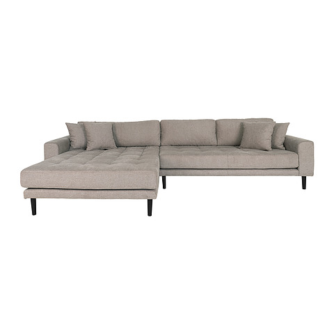 Kampinė sofa Lido, kairinė, audinys, keturios pagalvėlės (rusvai pilkšva)