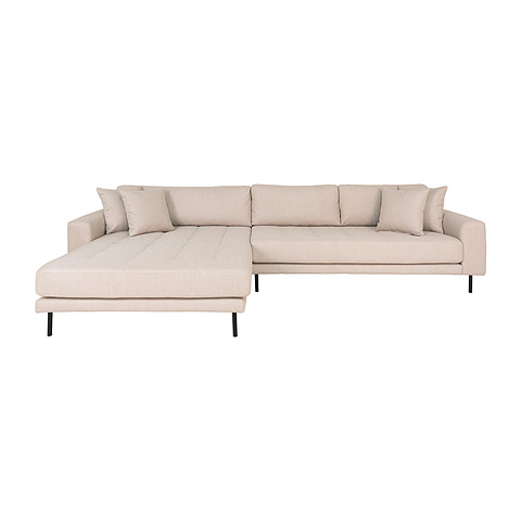 Kampinė sofa Lido, kairinė, audinys, keturios pagalvėlės (smėlinė)
