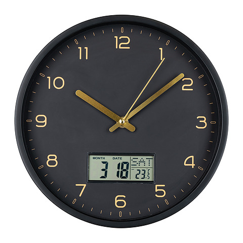 Sieninis laikrodis Amiens, su elektroniniu vaizduokliu, 25 cm, plastikas (juoda)