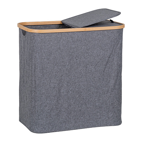 Skalbinių krepšys Noto, bambukas, tekstilė, 54x33x54 cm (tamsiai pilka)