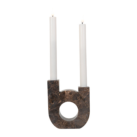 Žvakidė, su dvigubu laikikliu, 12x3.5x14 cm, marmuras (ruda)