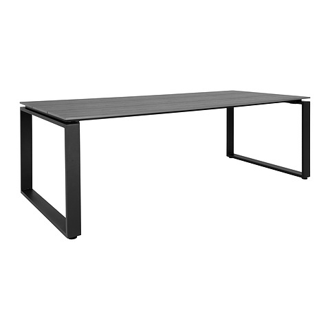 Lauko stalas Denver, polietileno stalviršis ir juodos kojos, 220x100 cm / pilka