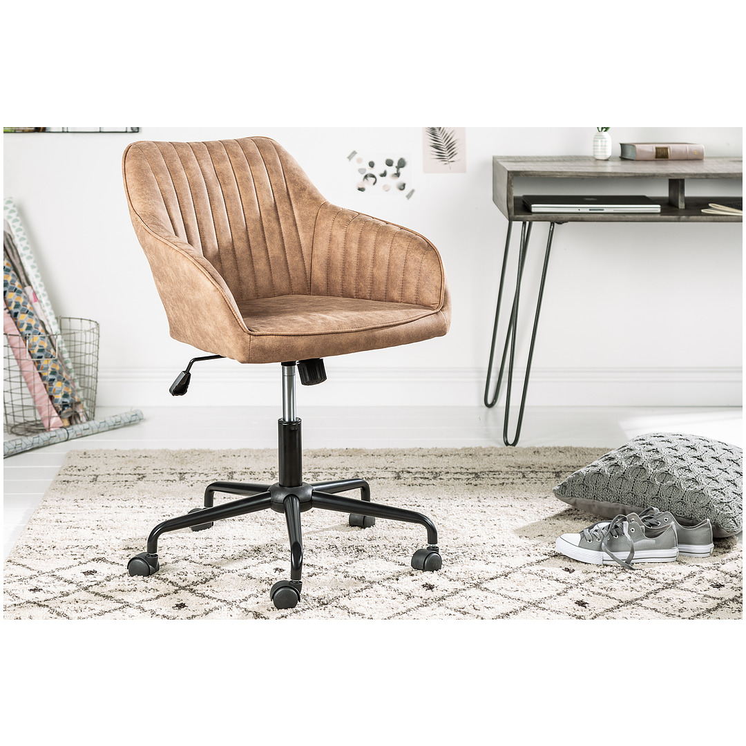 Biuro kėdė Turin, pilkai ruda, su ranktūriais, vintažinė
