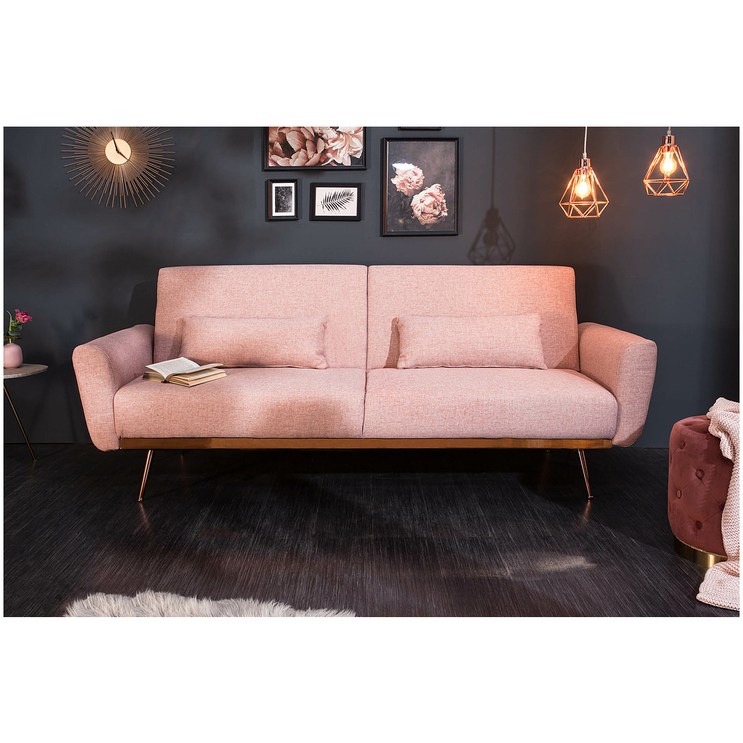 Sofa-lova Bellezza 210 cm, sendintos rožinės spalvos, faktūrinis audinys