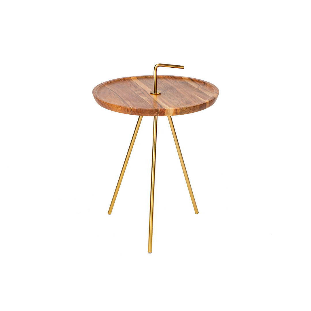 Šoninis staliukas SimplyClever 41 cm, aukso spalvos, akacija