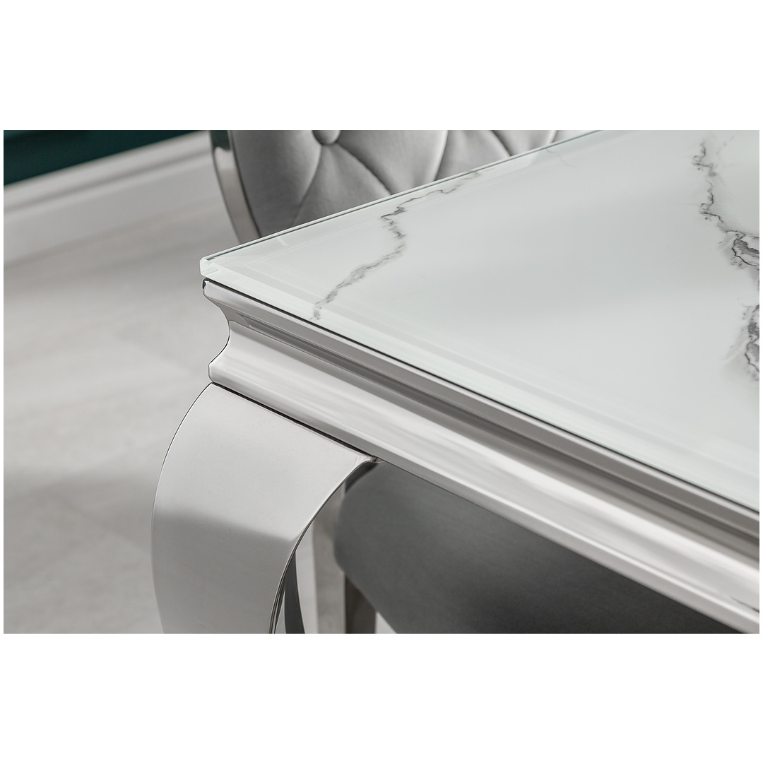 Valgomojo stalas Modern Barock 200 cm, sidabro spalvos, stiklas