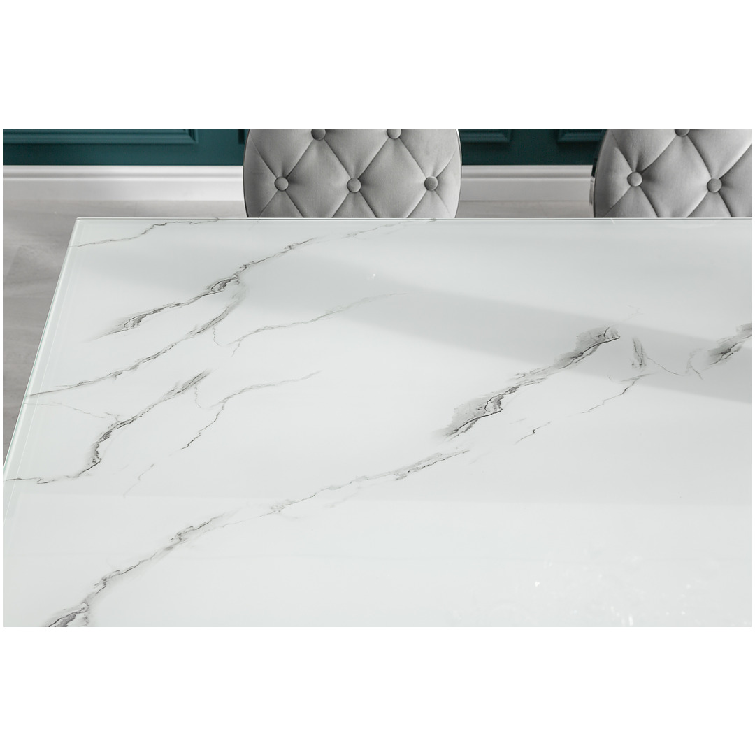 Valgomojo stalas Modern Barock 200 cm, sidabro spalvos, stiklas