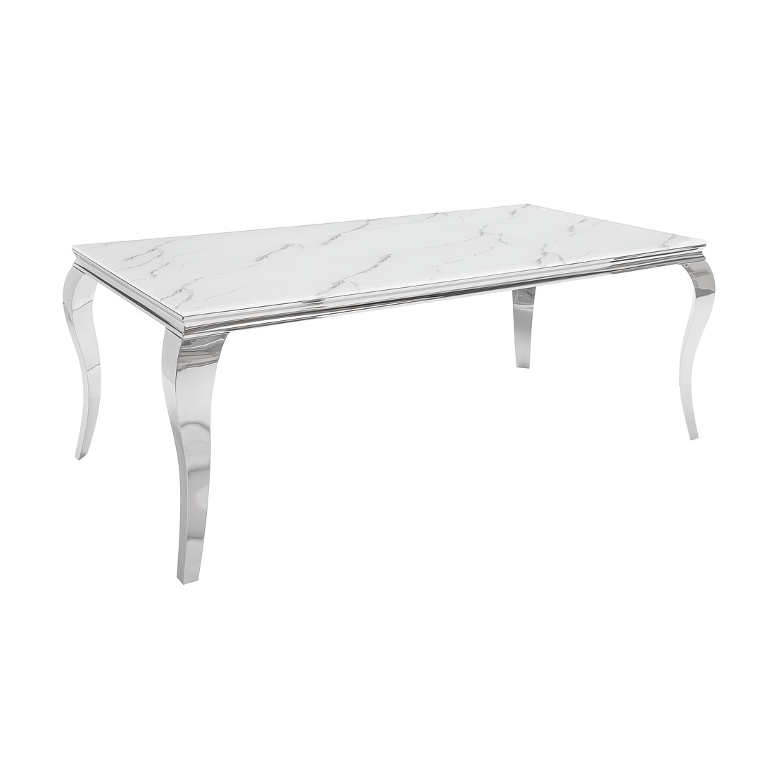 Valgomojo stalas Modern Barock 200 cm, sidabro spalvos, stiklas