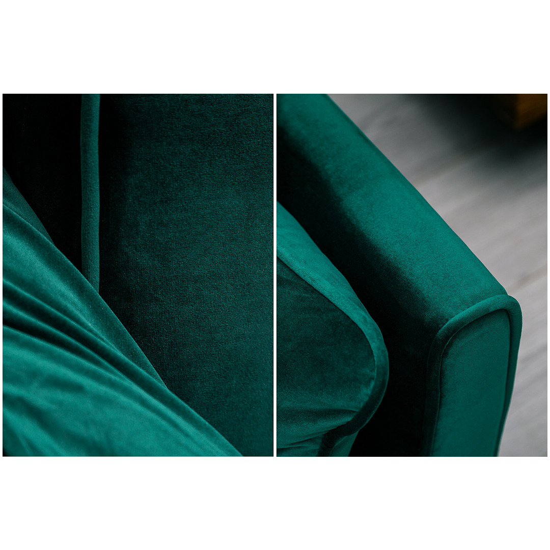 Sofa-lova Divani II 215 cm, smaragdo žalios spalvos, aukso spalvos kojos, veliūras