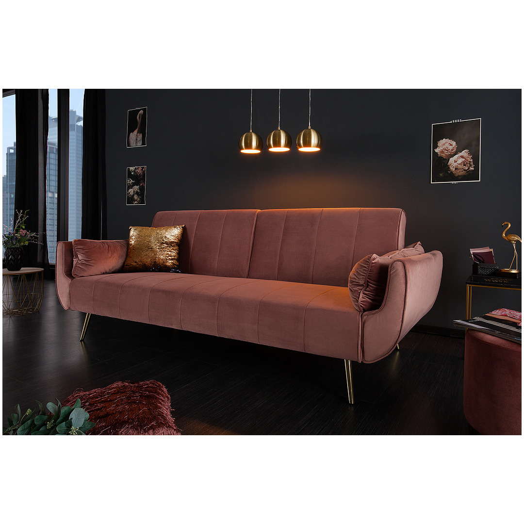 Sofa-lova Divani II, 215 cm sendintos rožinės ir aukso spalvos, veliūras