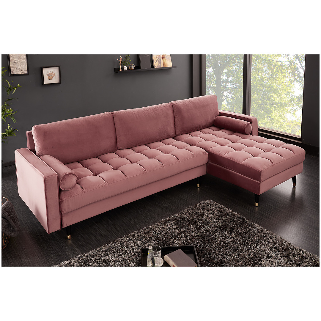 Kampinė sofa Cozy Velvet II, 260 cm, sendintos rožinės spalvos, veliūras, dešininis