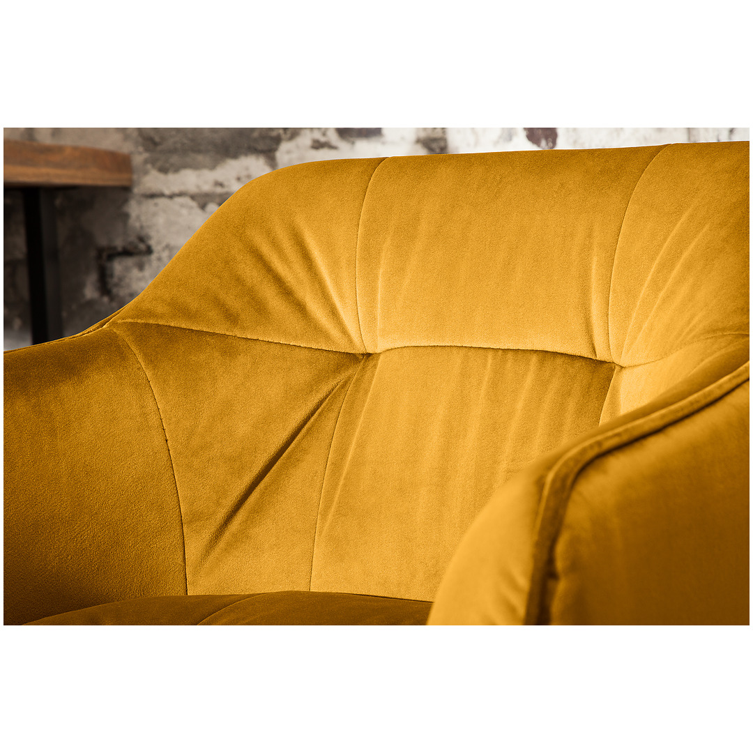 Baro kėdė Loft 100 cm garstyčių geltonos spalvos, su ranktūriais, veliūras