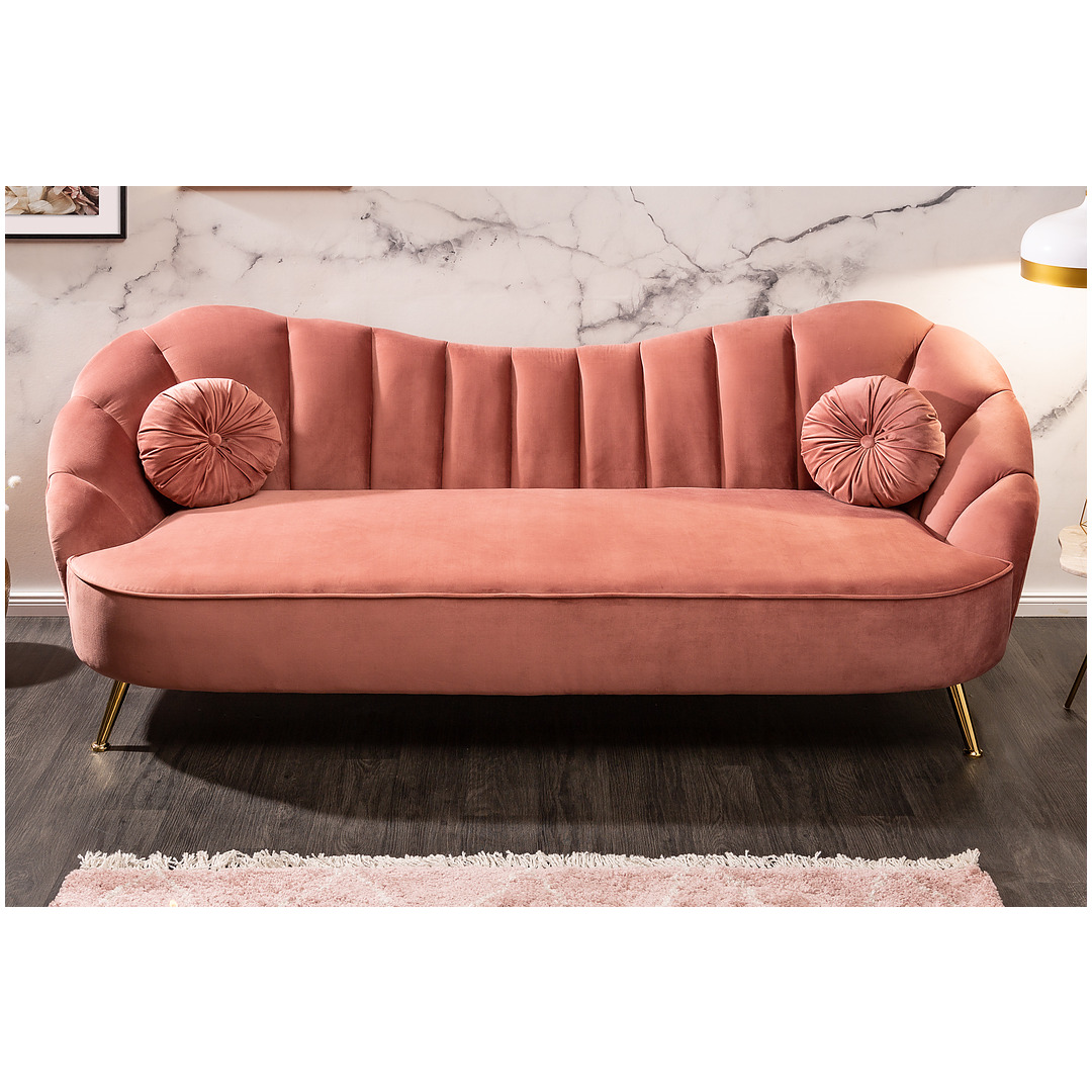 Sofa Arielle 220 cm sendintos rožinės spalvos, veliūras