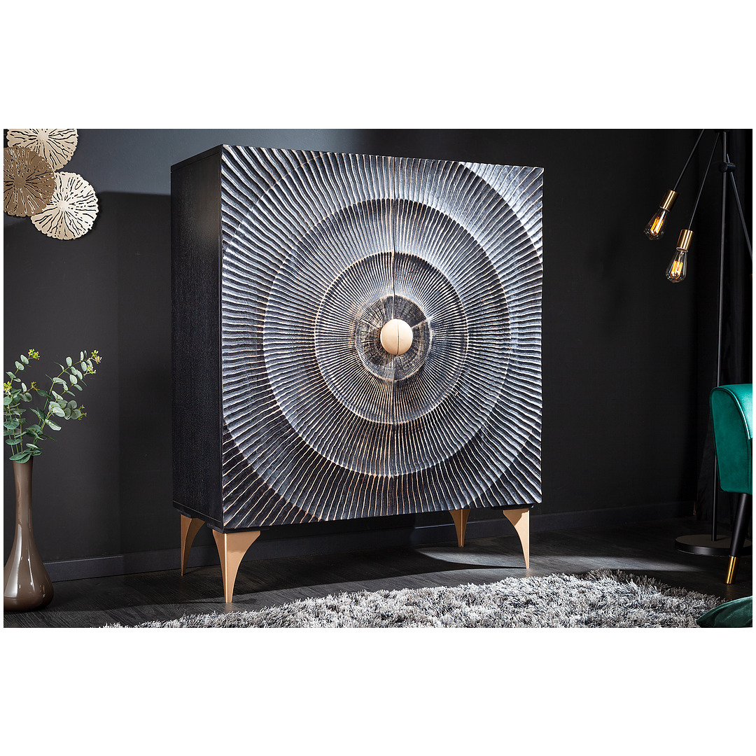 Aukšta komoda Bailey, 120 cm, juodos ir aukso spalvos