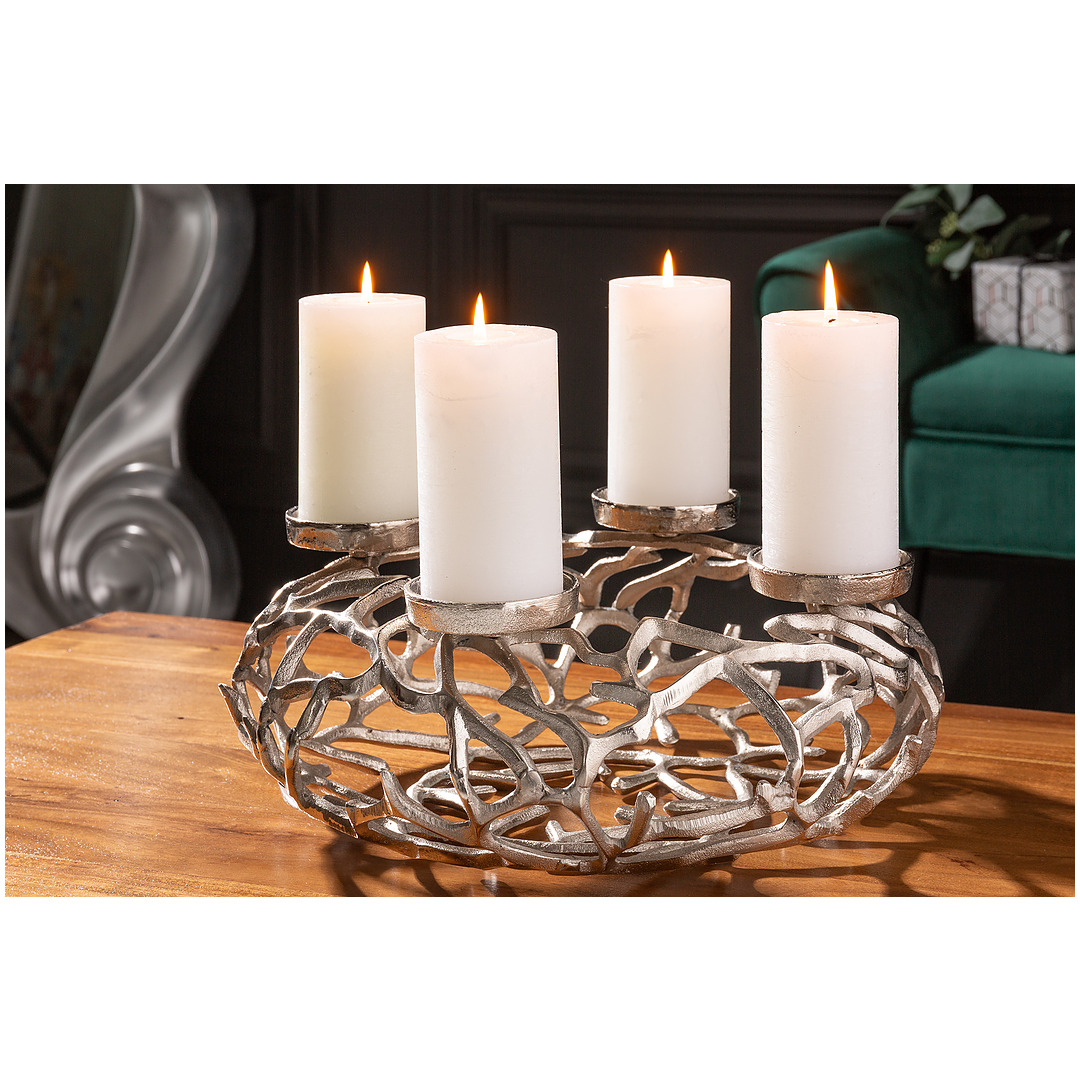Žvakidė, 4 žvakėms Abstract, 38 cm, sidabro spalvos