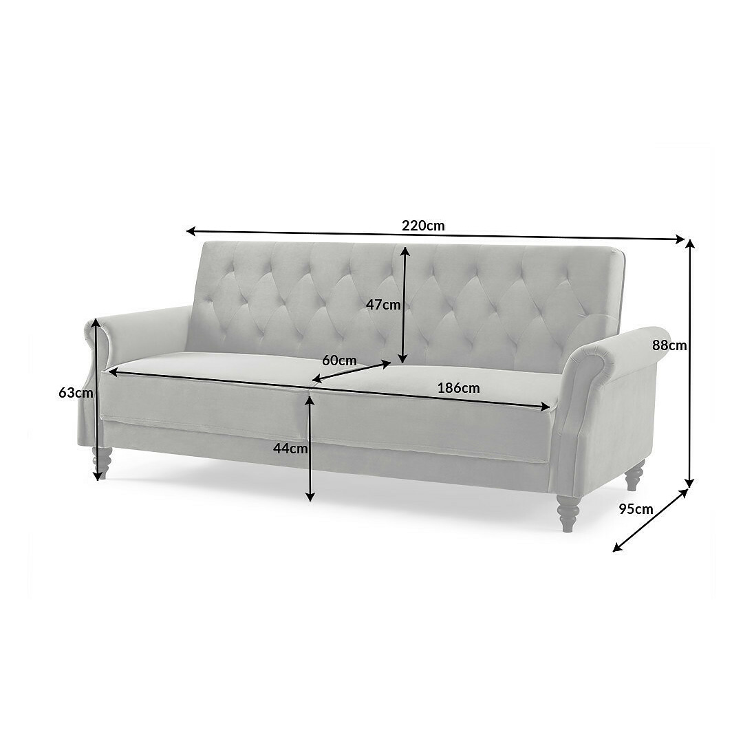 Sofa-lova Maison Belle II, 220 cm, pilkos spalvos, veliūras
