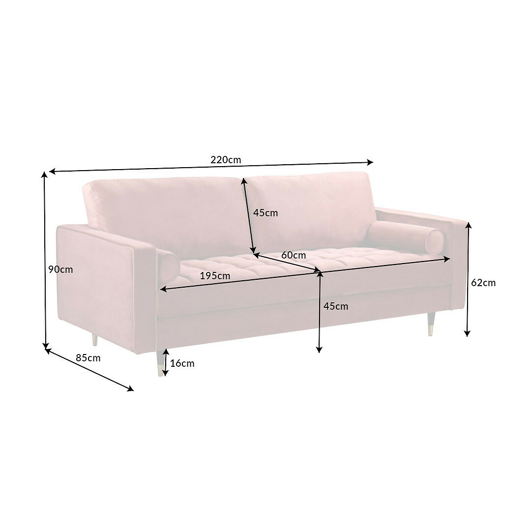 Sofa Cozy Velvet, 225 cm, sendintos rožinės spalvos, veliūras