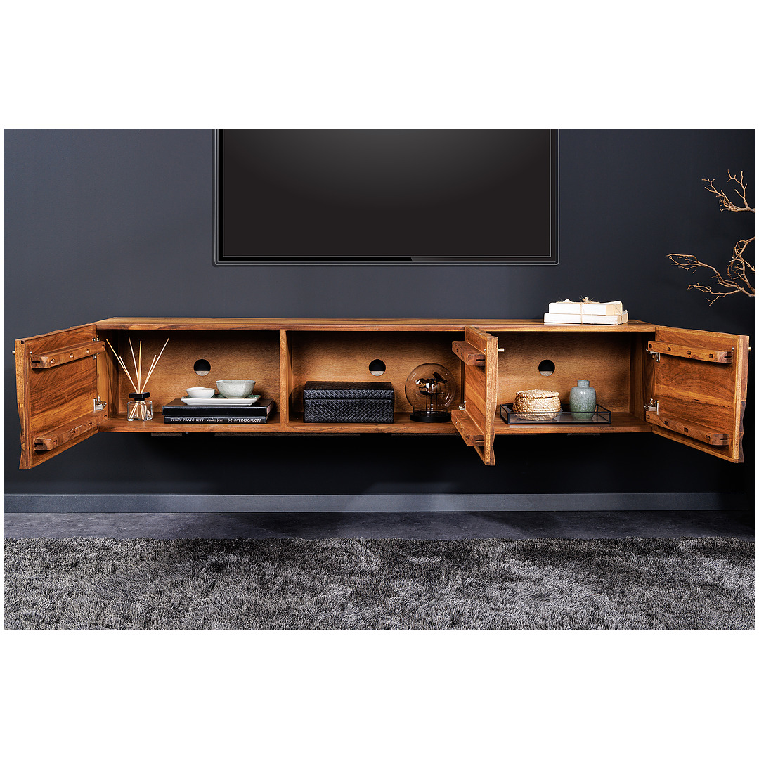 Žema TV komoda, Alpine, 160 cm, rausvoji darbergija, pakabinama